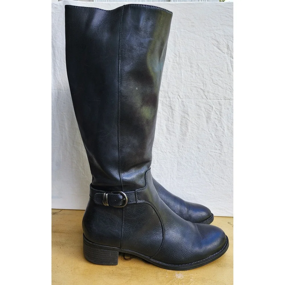Franco Sarto US 8.5 Black Leather Tall Preppy Equestrian Riding Boots Classic - Picture 1 of 8